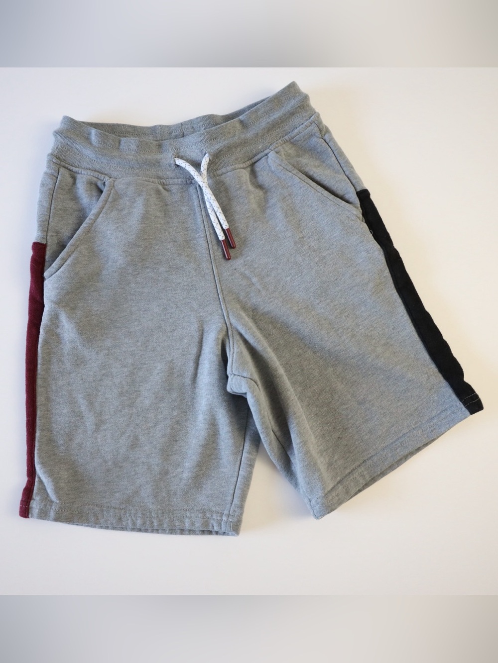 Boy’s Grey Athletic Drawstring Shorts with Contrast Side Panels